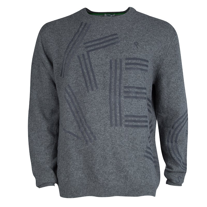 Kenzo Grey Wool Flock Printed Sweater XXL 