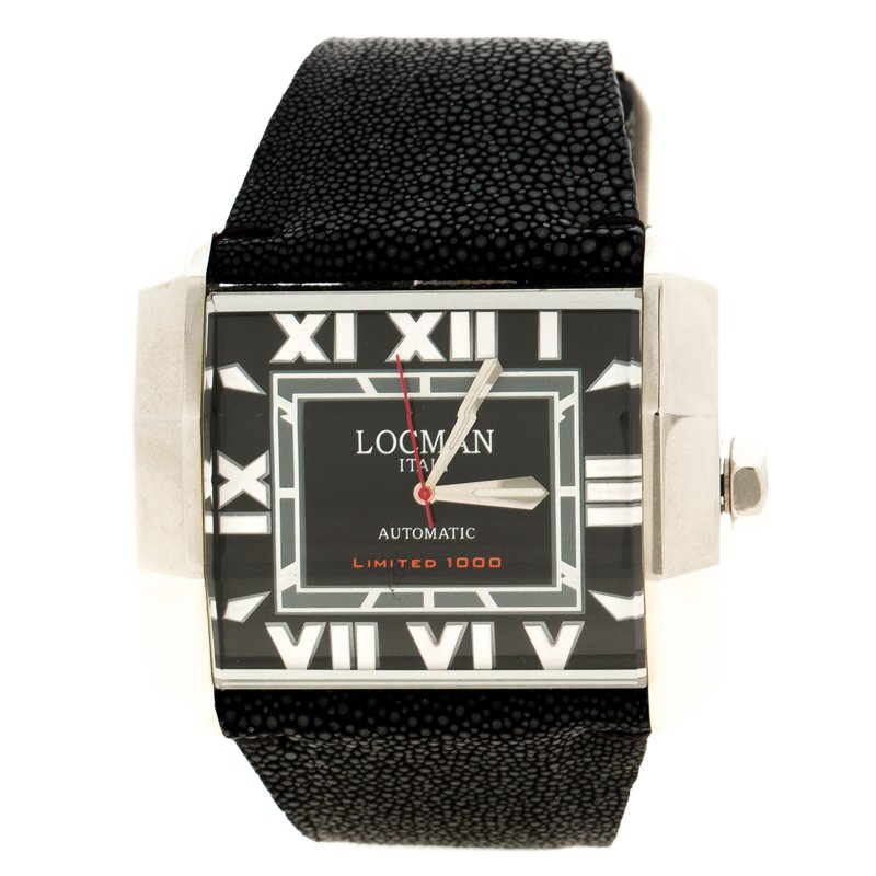 Pre Owned Locman Black Limited Edition Otto N.00613 Sharkskin Men's Wristwatch 51MM 