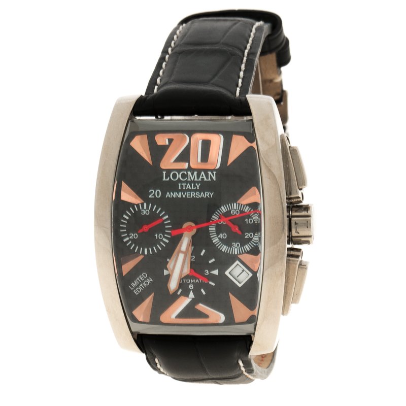 Locman Black Limited Edition Panorama N.137/300 Alligator Leather Men's Wristwatch 37MM
