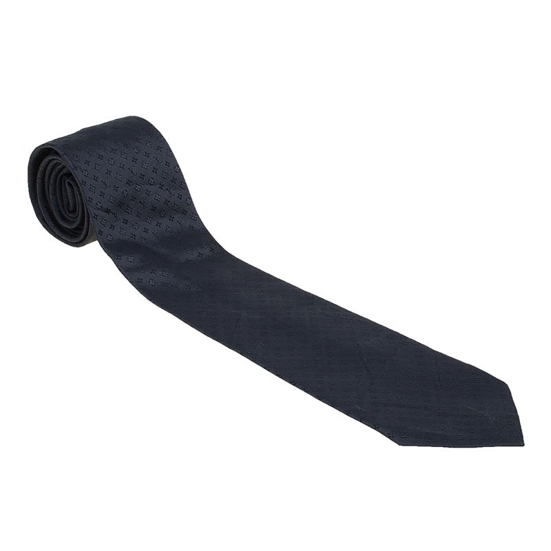 Louis Vuitton Dark Grey Silk Monogramissime Tie