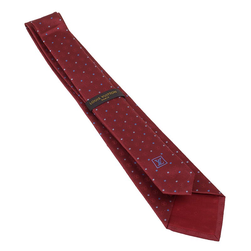 Authentic LOUIS VUITTON Tie kravat M73016 Red Red LV Silk 100 % box design
