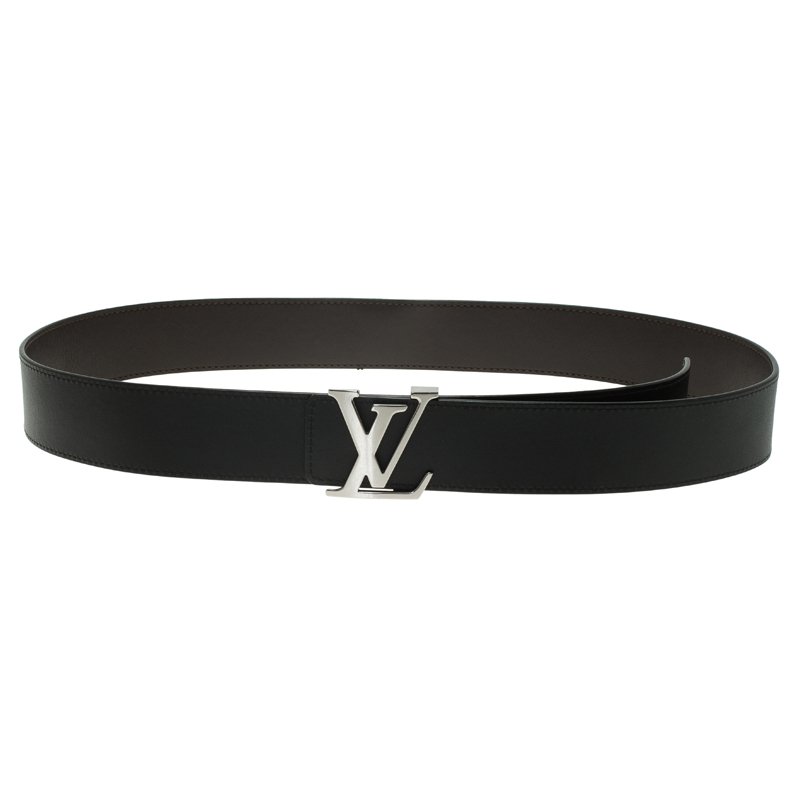 Louis Vuitton Black and Brown Leather Reversible Initials Belt Size 100 CM