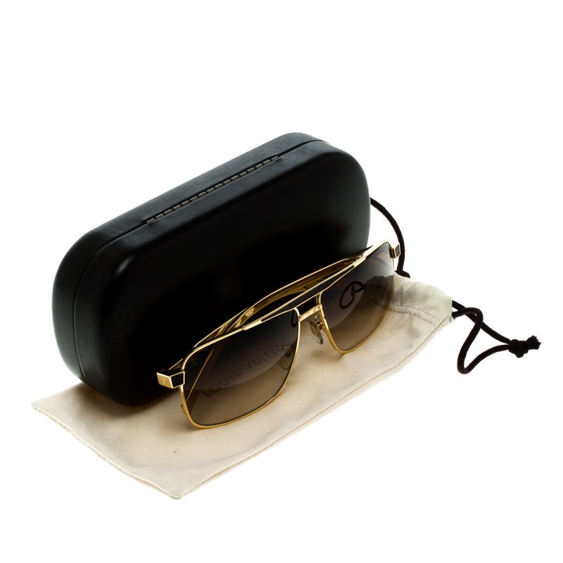 Louis Vuitton, Accessories, Louis Vuitton Sunglasses Men Monogram Brown  Lens Gold Frame Wbox Storage Bag