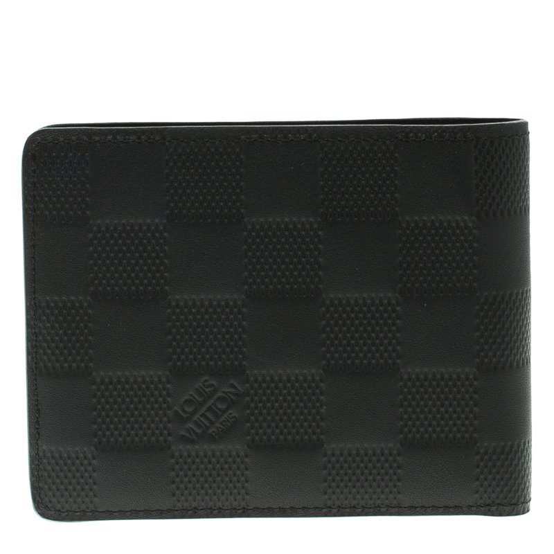 AUTH LOUIS VUITTON MEN BLACK LEATHER INFINI CHECKED SMALL WALLET