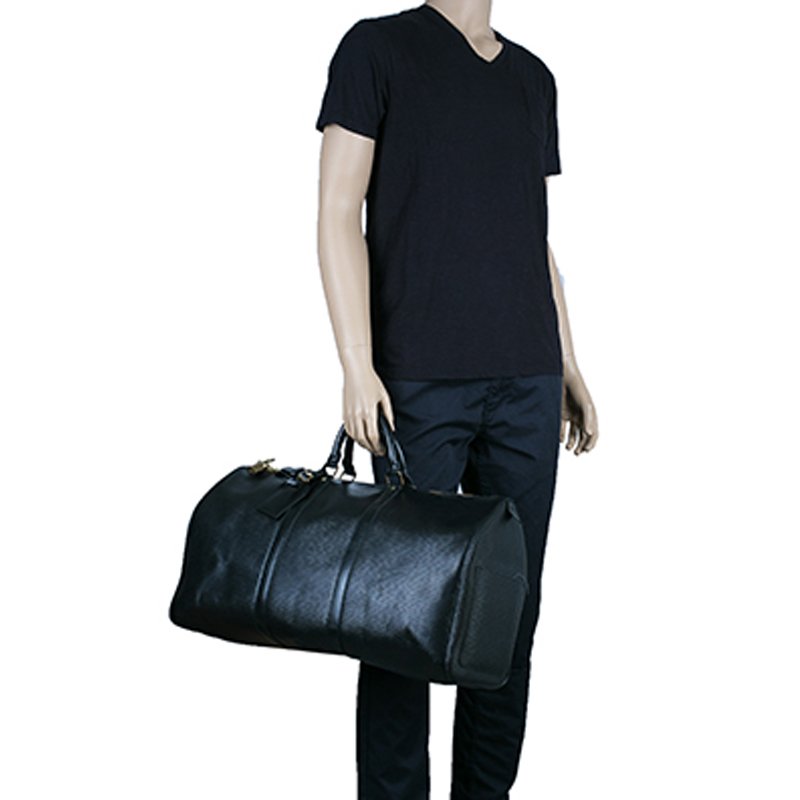Louis Vuitton Black Epi Keepall 50 Travel Boston Bag