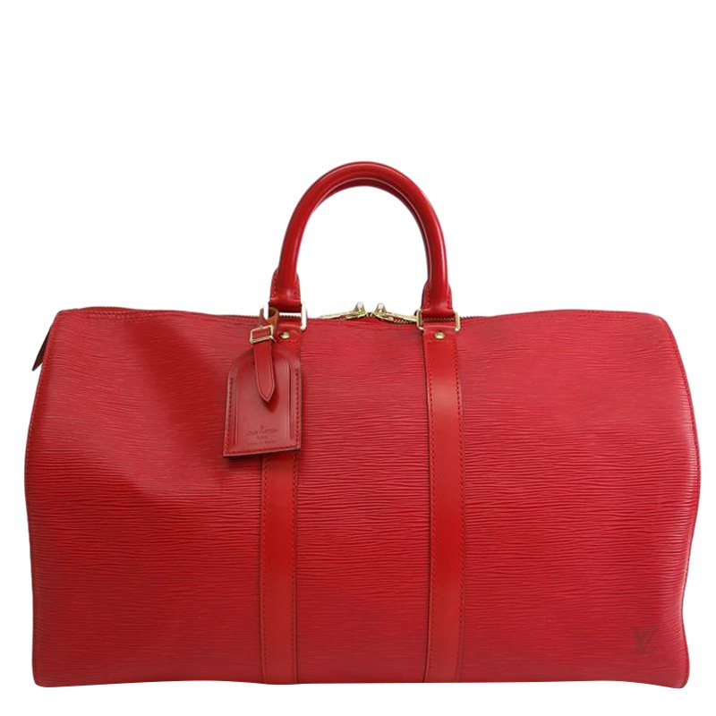 Louis Vuitton Red Epi Leather Keepall 45 Weekender Overnight Bag