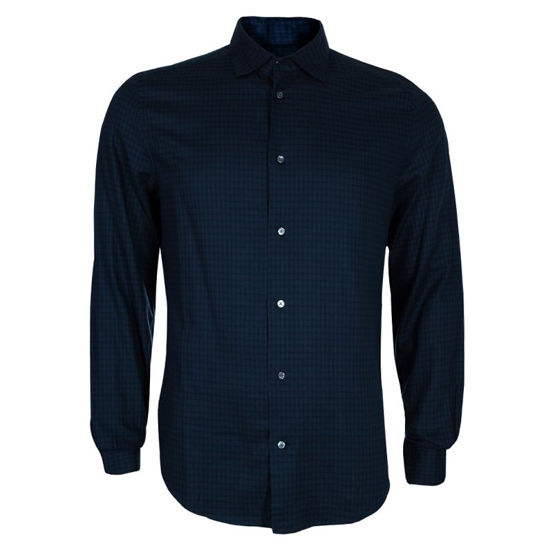 Louis Vuitton Men's Blue Checked Cotton Shirt L