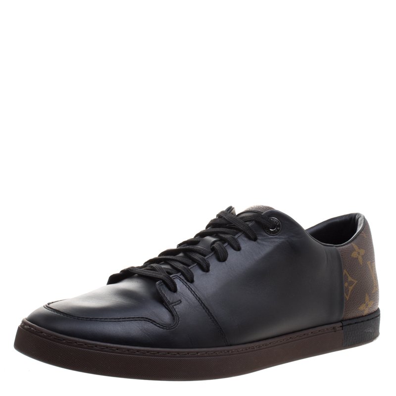 Louis Vuitton Black Leather and Monogram Canvas Line Up Sneakers Size ...