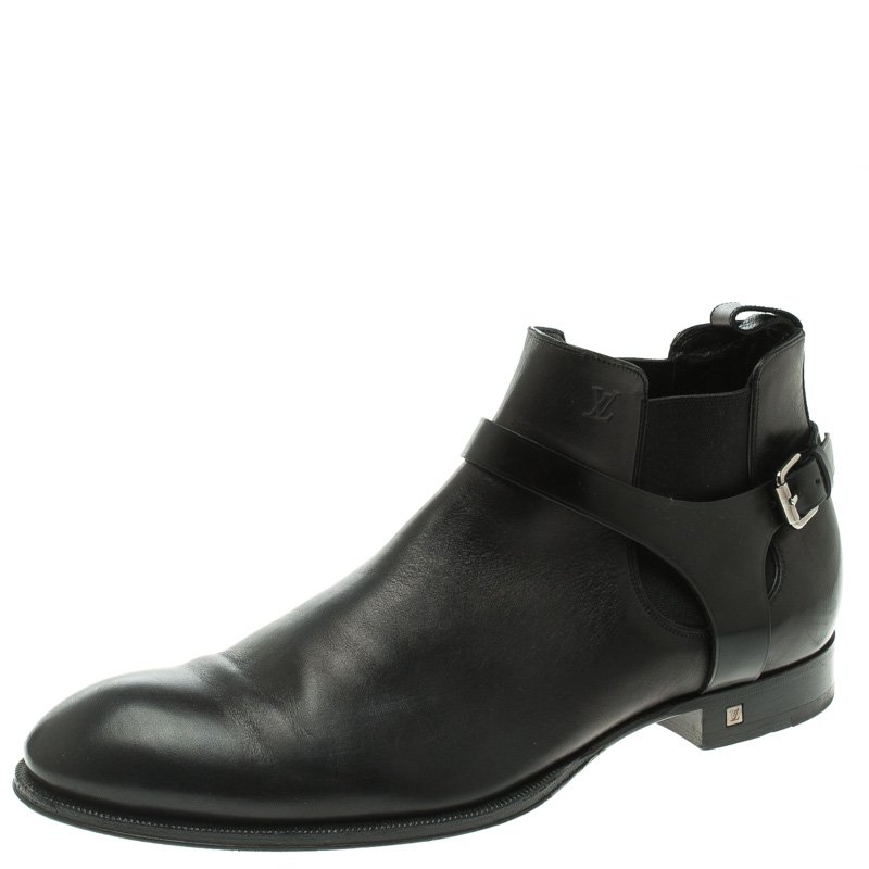 Pre Owned Louis Vuitton Black Leather Greenwich Ankle Boots Size 42.5