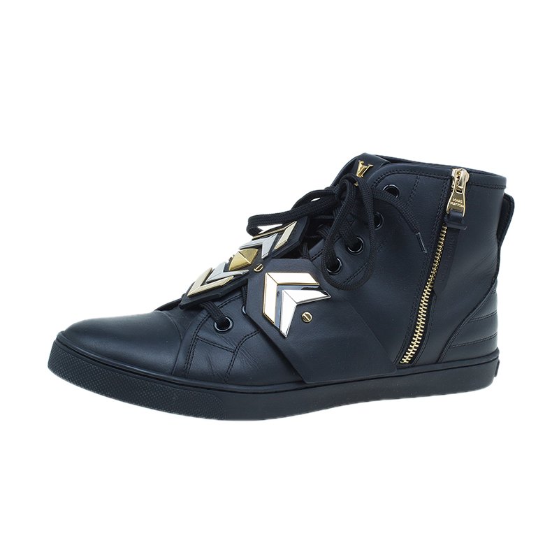 Louis Vuitton Black Leather Karakoram Pattern Punchy Sneaker Boots Size 41