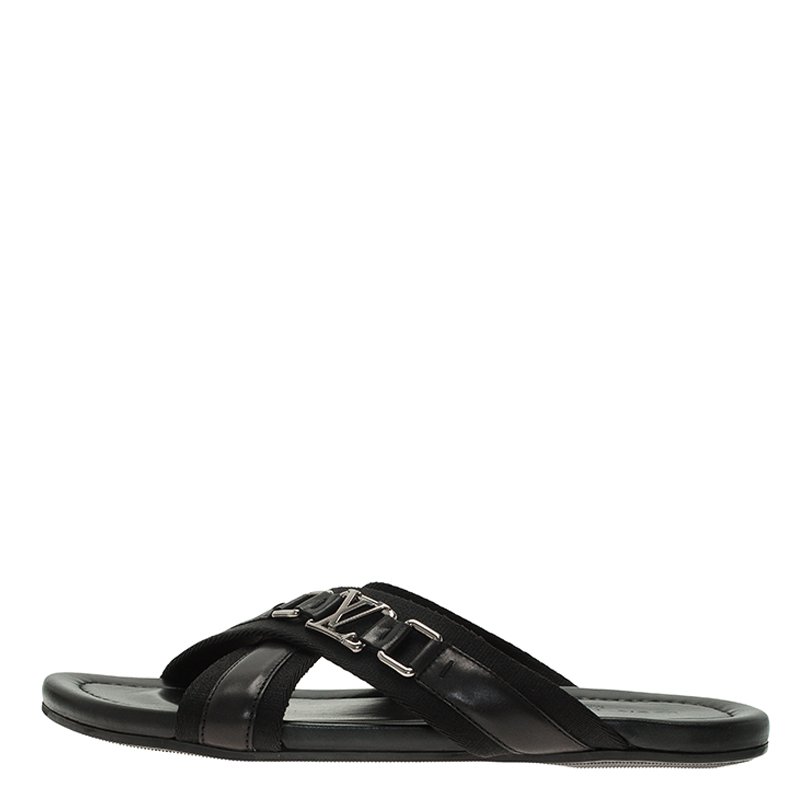 black leather criss cross sandals