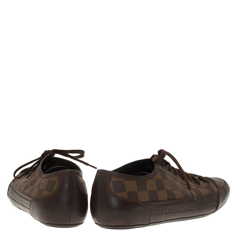 Louis Vuitton Black Leather and Damier Ebene Canvas Low Top Sneakers Size  42.5 For Sale at 1stDibs