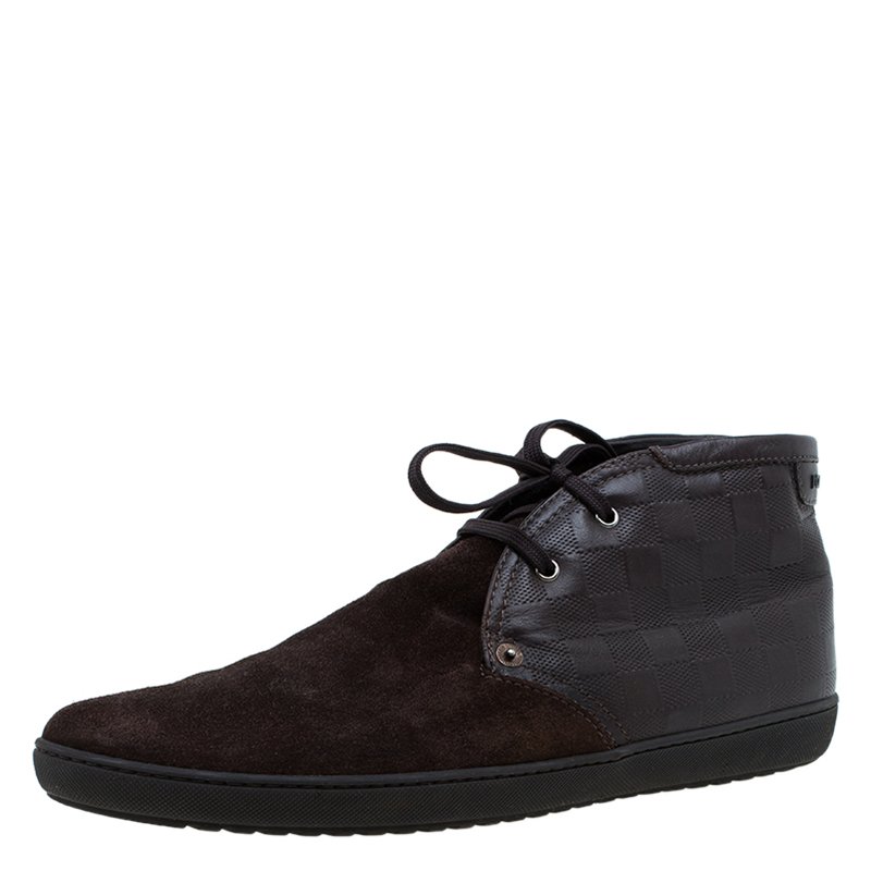 مملوكة مسبقًا Louis Vuitton Brown Damier Leather and Suede Sneaker Boots Size 43