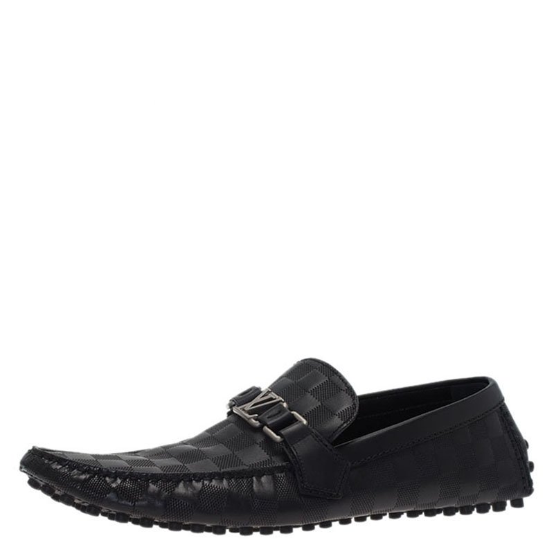 LOUIS VUITTON Black Damier Embossed Calf Leather Loafers Shoes