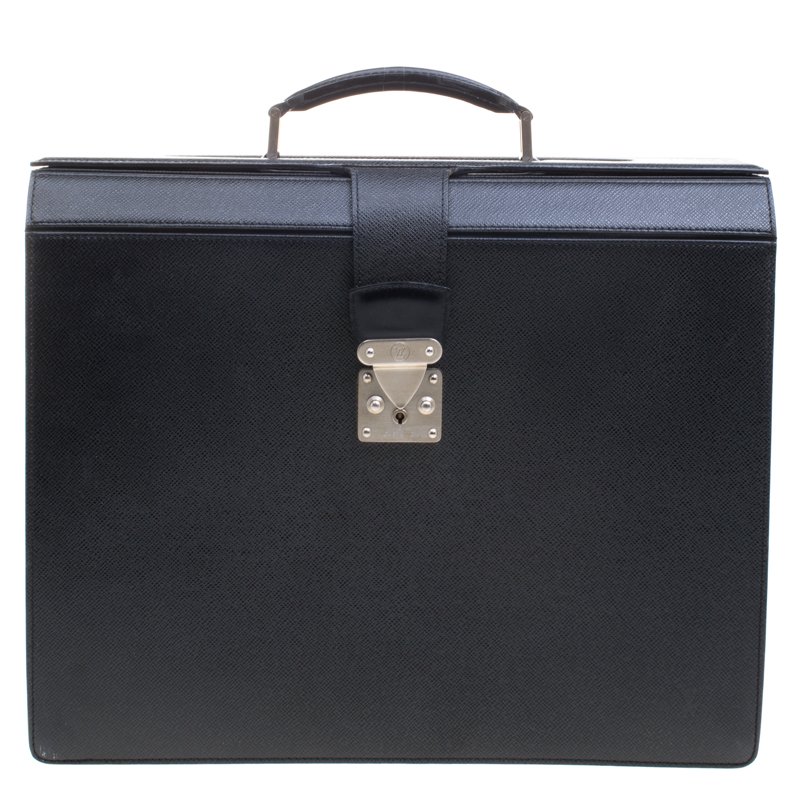 Louis Vuitton Black Taiga Leather Serviette Fermoir Briefcase 