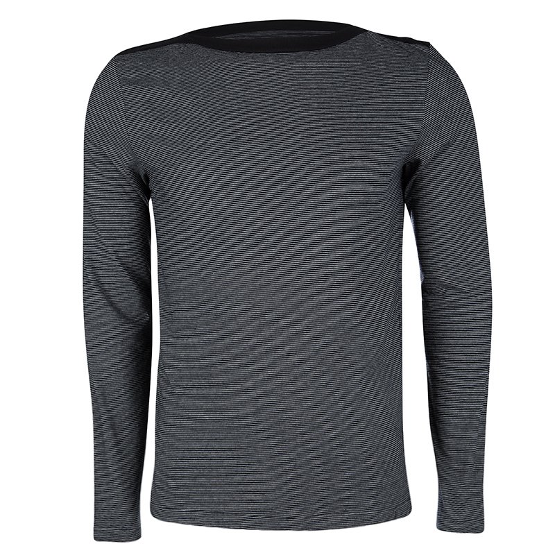 Pre Owned Maison Martin Margiela Monochrome Striped Boat Neck Long Sleeve T-Shirt M