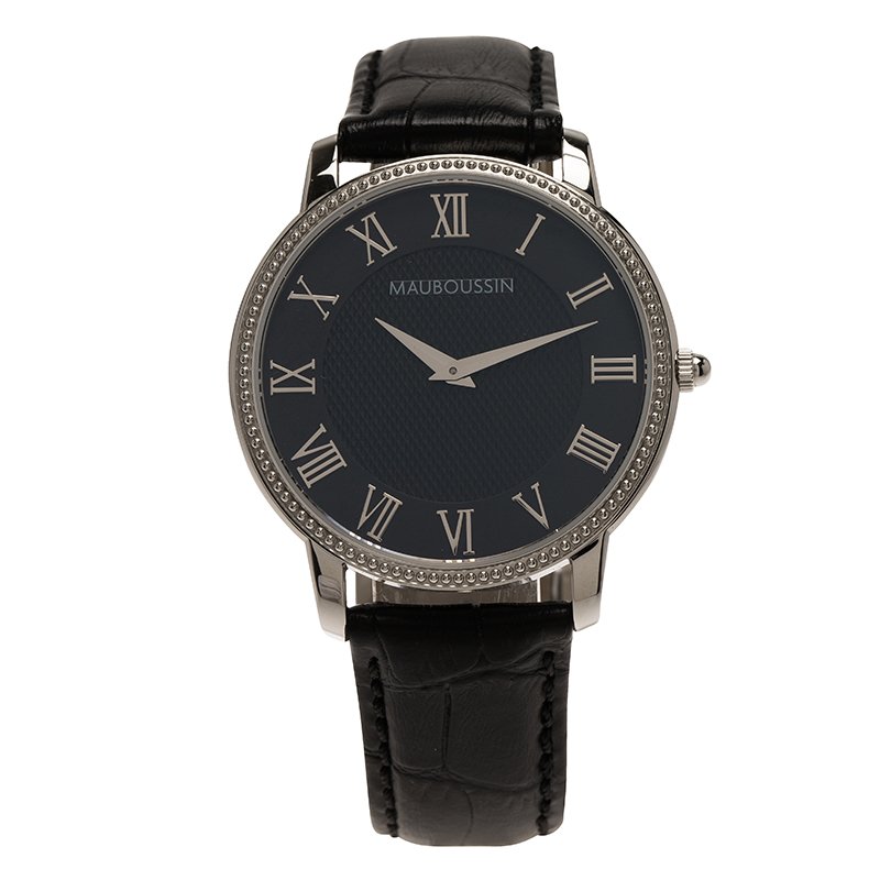 Mauboussin Black Stainless Steel Montre Homme Jardin Men's Wristwatch 40MM