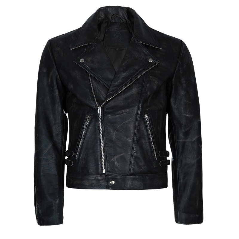 McQ by Alexander McQueen Men's Black Distressed Leather Biker Jacket L ...