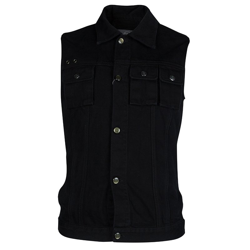 Pre Owned McQ By Alexander McQueen Black Denim Rib Detail Vest M