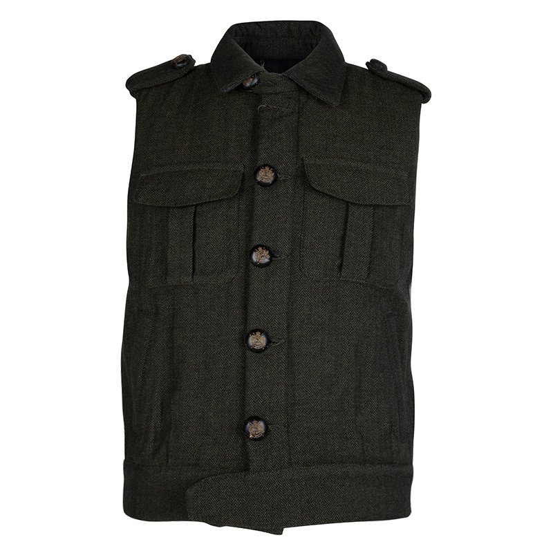 Pre Owned McQ By Alexander McQueen Olive Green Herringbone Vest M