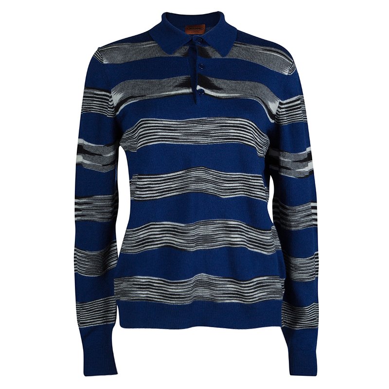 Pre Owned تي شيرت بولو ميزوني تريكو مخطط متعدد الألوان بأكمام طويلة M