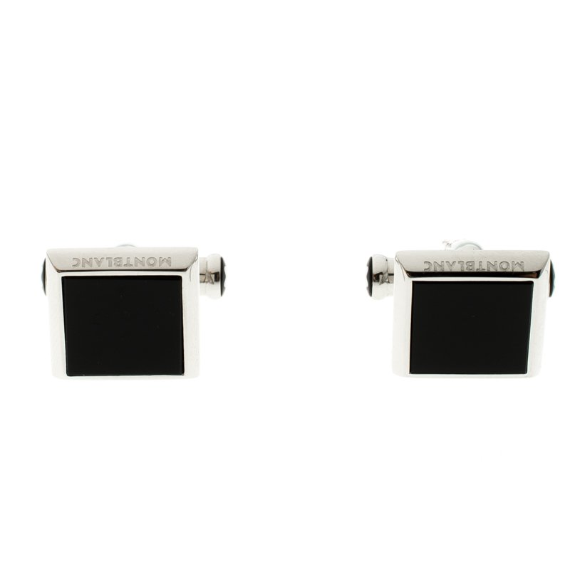 Pre Owned Montblanc Black Onyx Stainless Steel Sartorial Cufflinks
