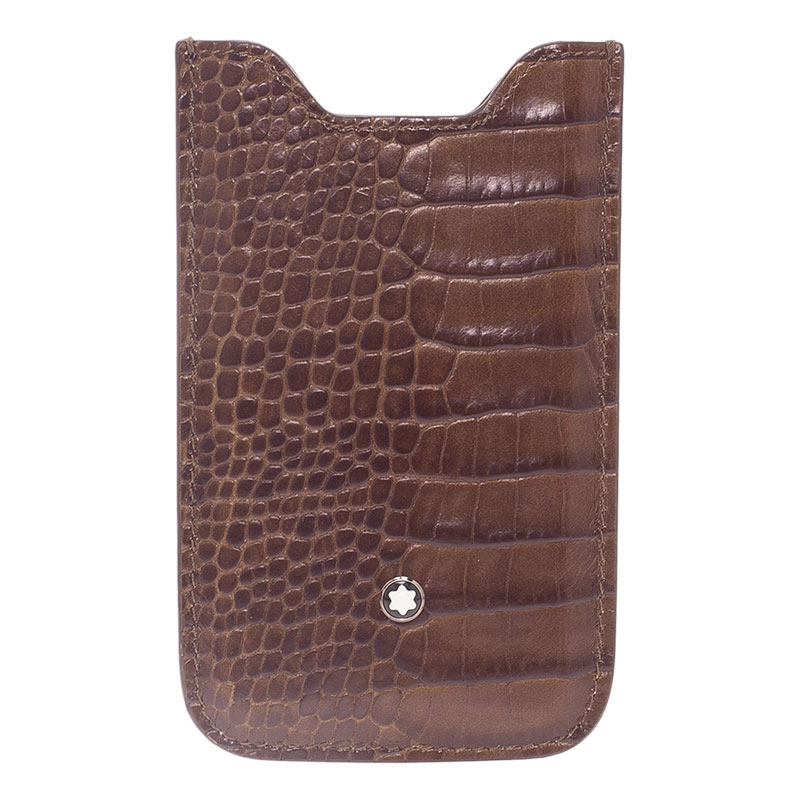Pre Owned Montblanc Brown Croc Embossed Leather Meisterstuck iPhone 4/4S Case 