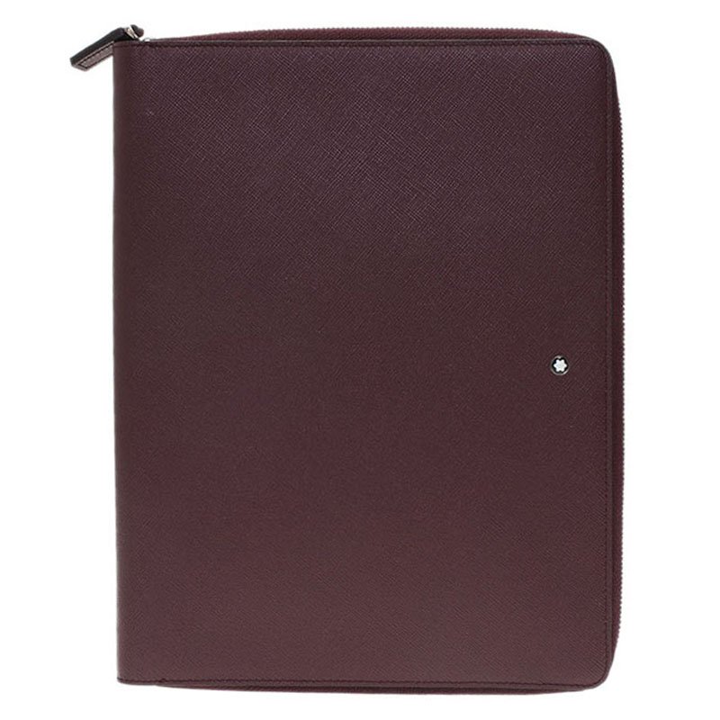 Pre Owned Montblanc Burgundy Leather Tablet Zip Around Pouch