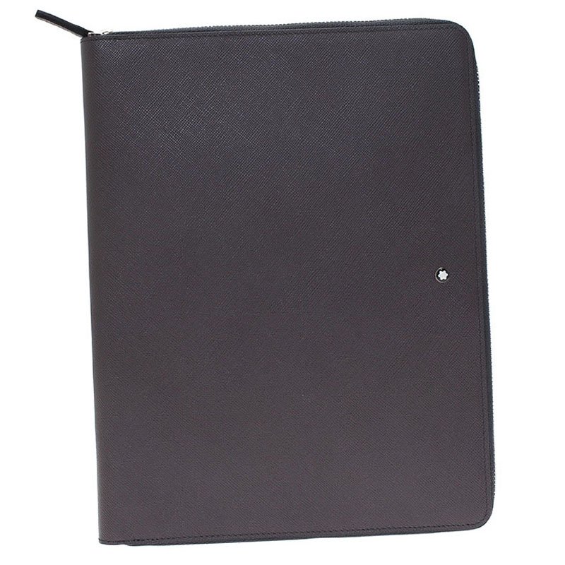 Pre Owned Montblanc Grey Leather Tablet Zip Around Pouch