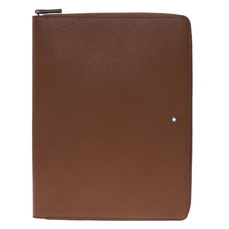 Pre Owned Montblanc Brown Leather Tablet Zip Around Pouch