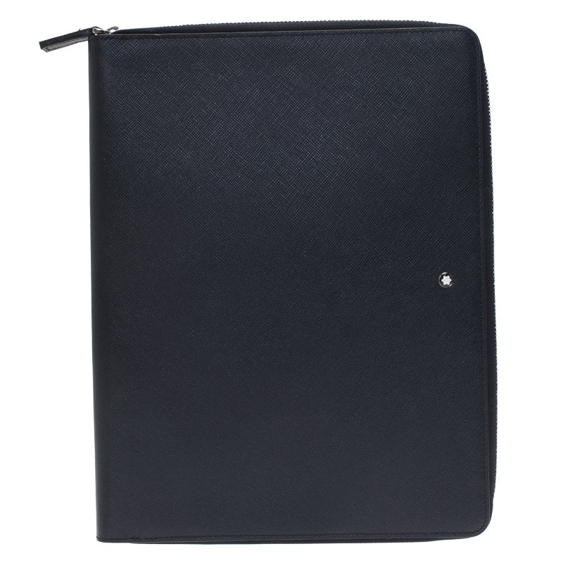 Pre Owned Montblanc Navy Blue Leather Tablet Zip Around Pouch