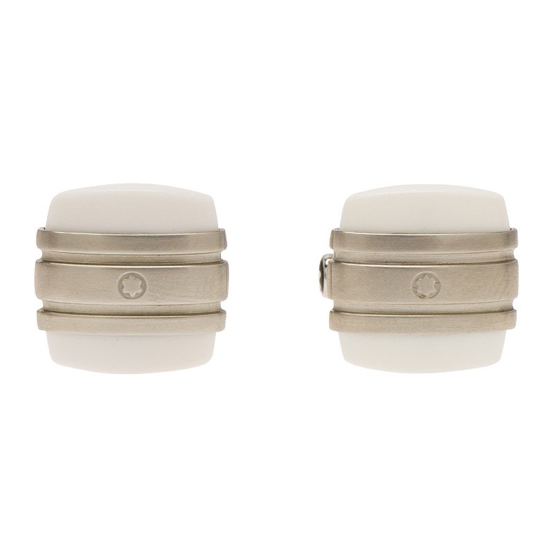 Pre Owned Montblanc Iconic White Agate Steel Cufflinks