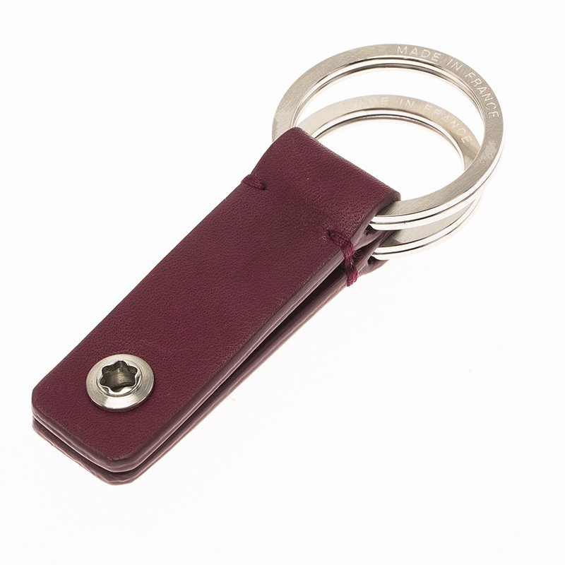 Montblanc Purple Leather Key Fob 2 Split Rings Key Chain 