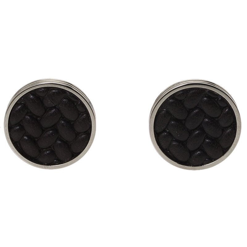 Pre Owned Montblanc Grains de Riz Brown Bull Hide Inlay Stainless Steel Cufflinks