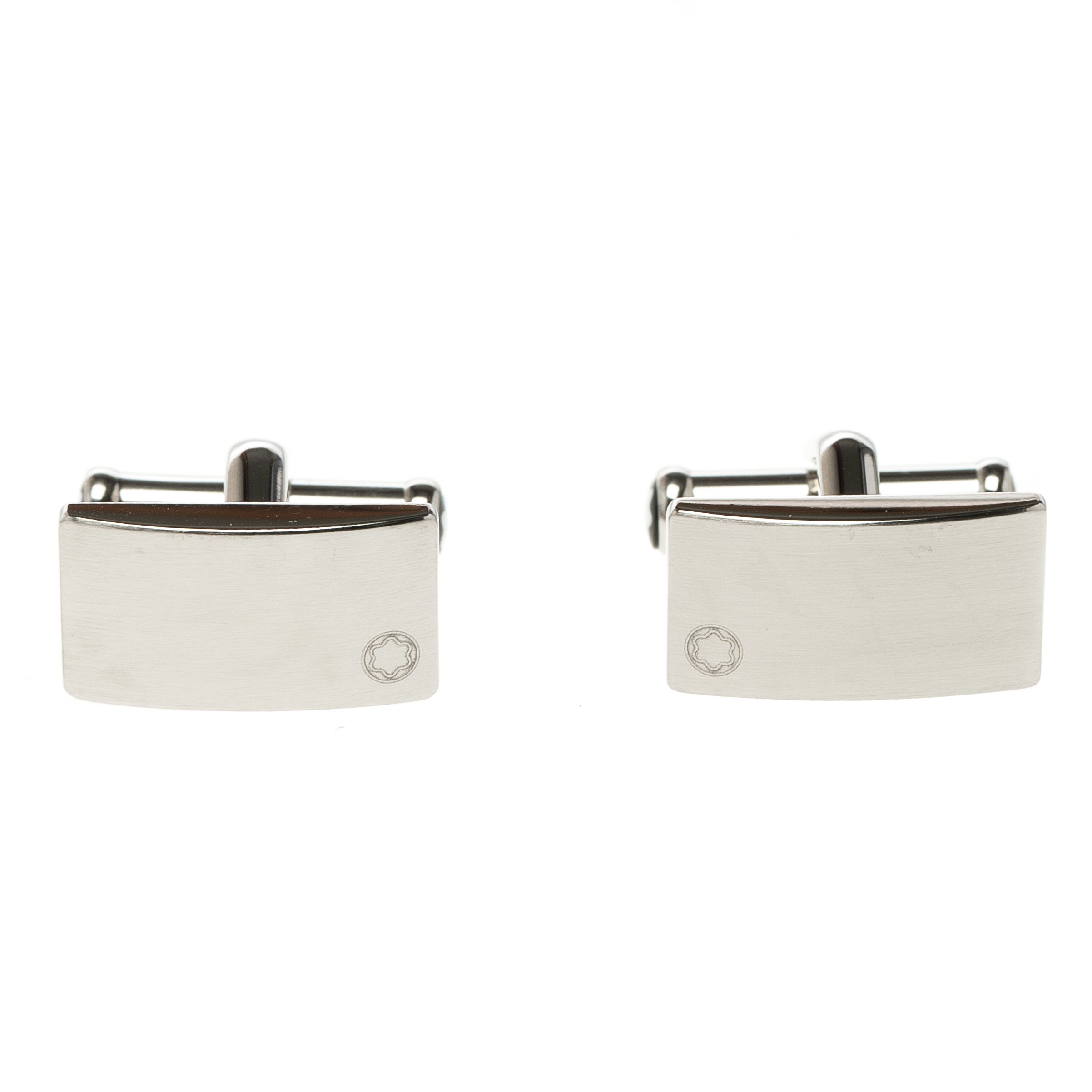 Pre Owned Montblanc Rectangular Silver Tone Stainless Steel Classic Cufflinks