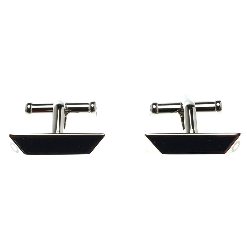 Pre Owned Montblanc Iconic Lines Blue & Black Lacquer Steel Bar Cufflinks