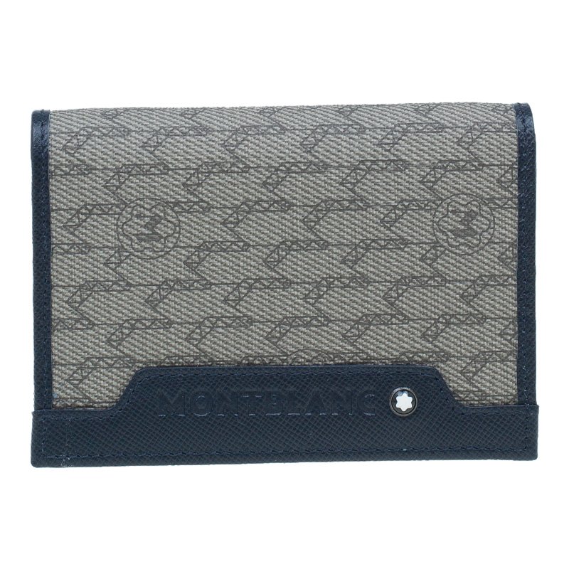 Pre Owned محفظة بطاقات مون بلان جلد أزرق وكانفاس مونوغرامي