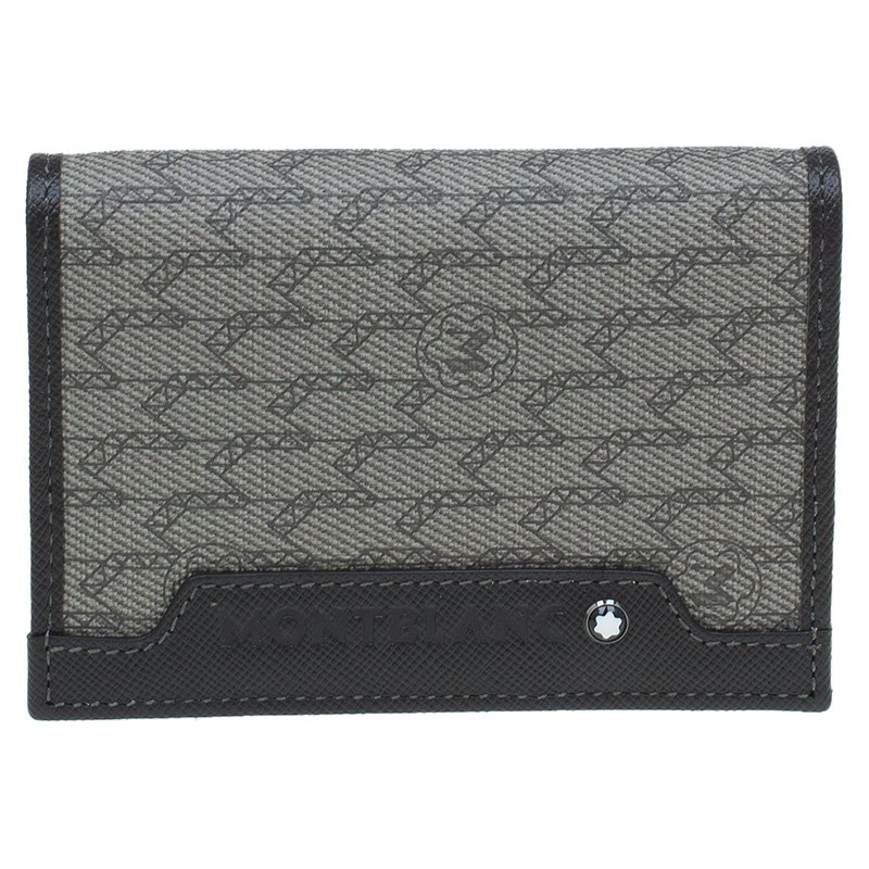 Pre Owned محفظة بطاقات مون بلان جلد يني وكانفاس مونوغرامي