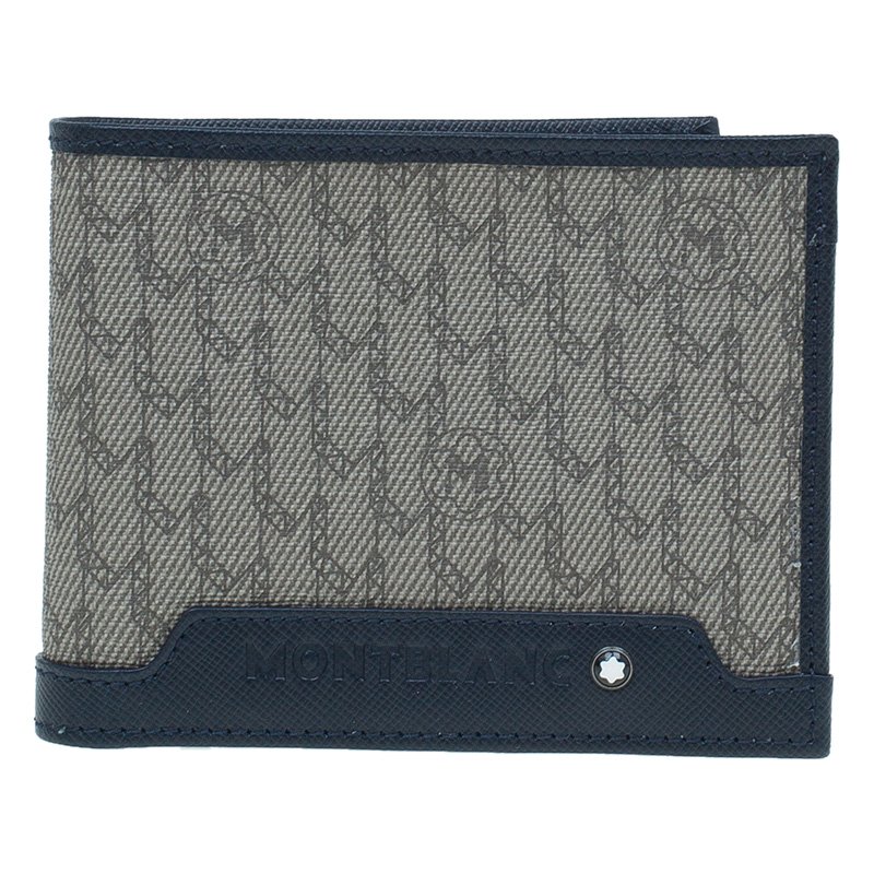 Montblanc Blue Leather and Monogram Canvas Bifold Wallet 