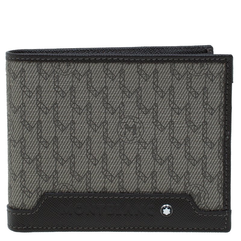 Pre Owned محفظة مون بلان ثنائية الطي جلد بني وكانفاس مونوغرامي