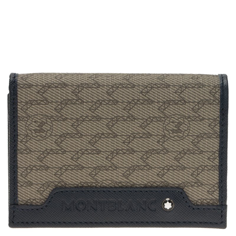 Montblanc Navy Blue Leather and Monogram Canvas Card Holder Montblanc ...