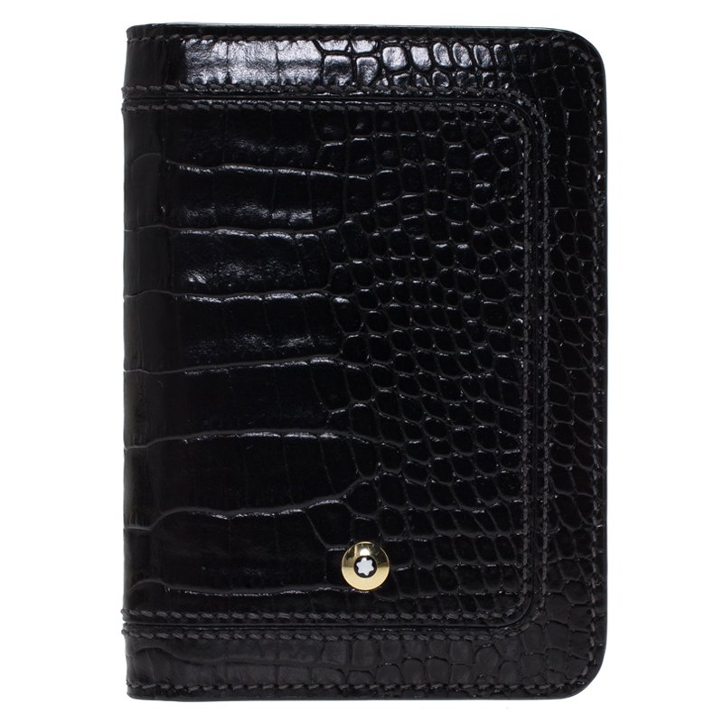Pre Owned Montblanc Black Croc Embossed La Vie De Boheme Card Holder