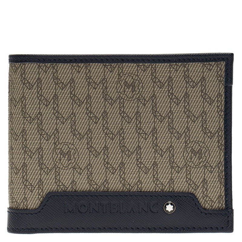 Montblanc Navy Blue/Beige Leather and Canvas Signature Bifold Wallet ...