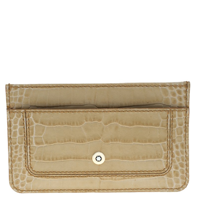 Montblanc Beige Croc Embossed Leather Card Holder