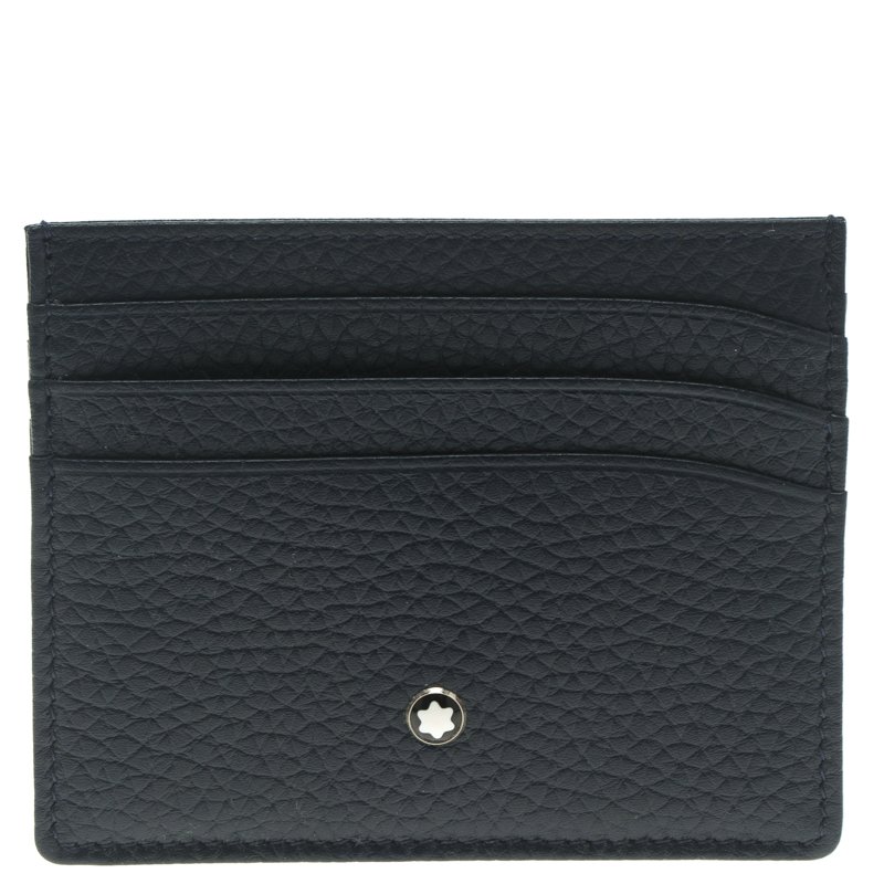 Pre Owned Montblanc Navy Blue Soft Grain Leather Meisterstuck Card Holder 6CC