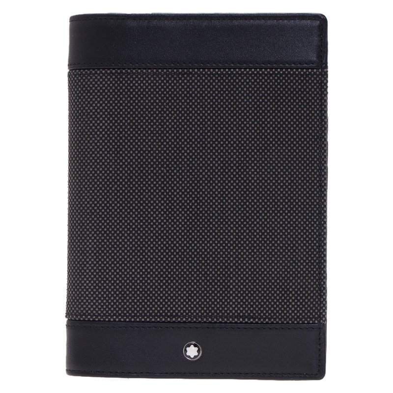 Pre Owned Montblanc Black Leather and Woven Jacquard Passport Holder