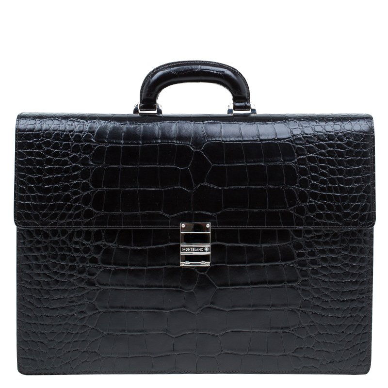 Montblanc Black Alligator Embossed Double Gusset Briefcase Montblanc ...