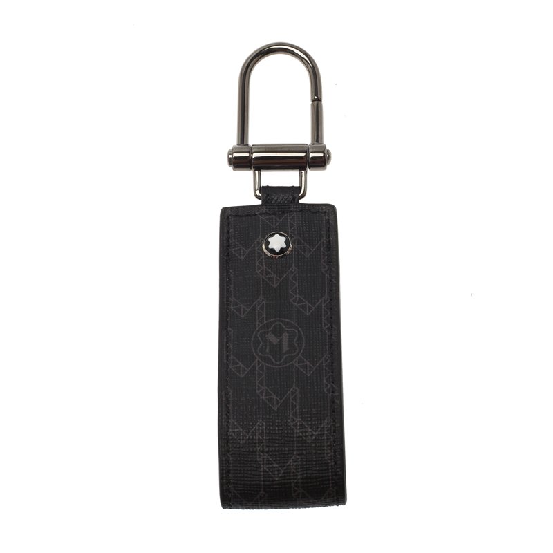 Pre Owned Montblanc Signature Black Printed Leather Keyring