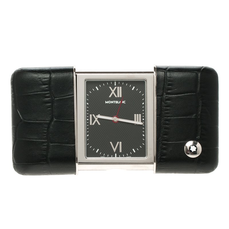 Montblanc Profile Sliding Black Dial Leather Case Travel Timepiece