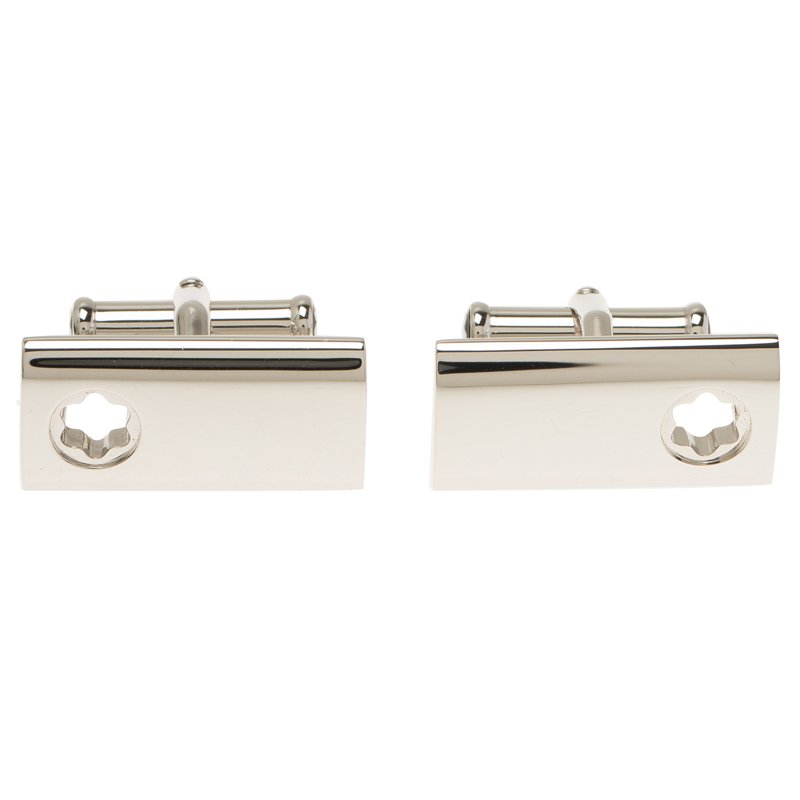 Pre Owned Montblanc Sterling Silver Rectangular Star Cut Cufflinks